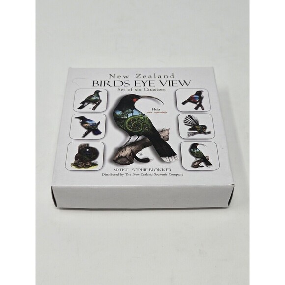 VINTAGE NEW ZEALAND BIRDS EYE VIEW COASTERS SET OF 6 SOPHIE BLOKKER ARTIST BOX - Picture 2 of 9